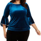 MSK Women's Embellished Bell Sleeve Jewel Neck Wear to Work Top Blue Size 1X