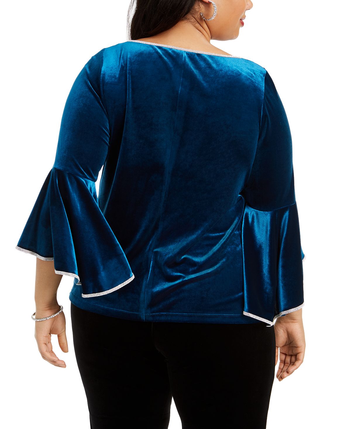 MSK Women's Embellished Bell Sleeve Jewel Neck Wear to Work Top Blue Size 1X