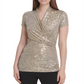DKNY Women's Foil Knit Side Ruched Top Yellow Size Small