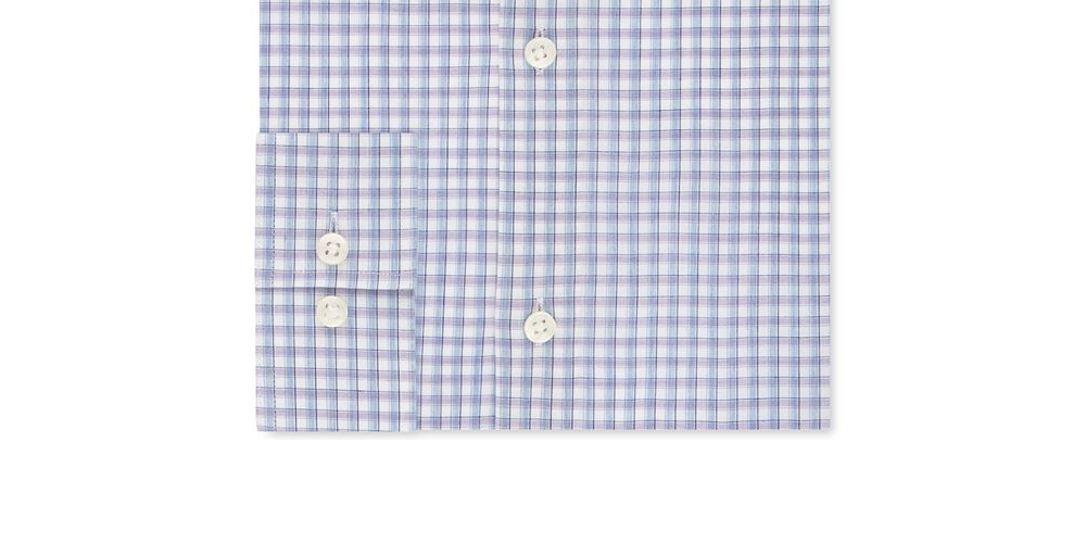 Michael Kors Men's Classic Regular Fit Non Iron Airsoft Performance Stretch Check Dress Shirt Blue Size M