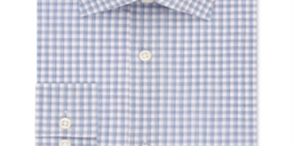 Michael Kors Men's Classic Regular Fit Non Iron Airsoft Performance Stretch Check Dress Shirt Blue Size M