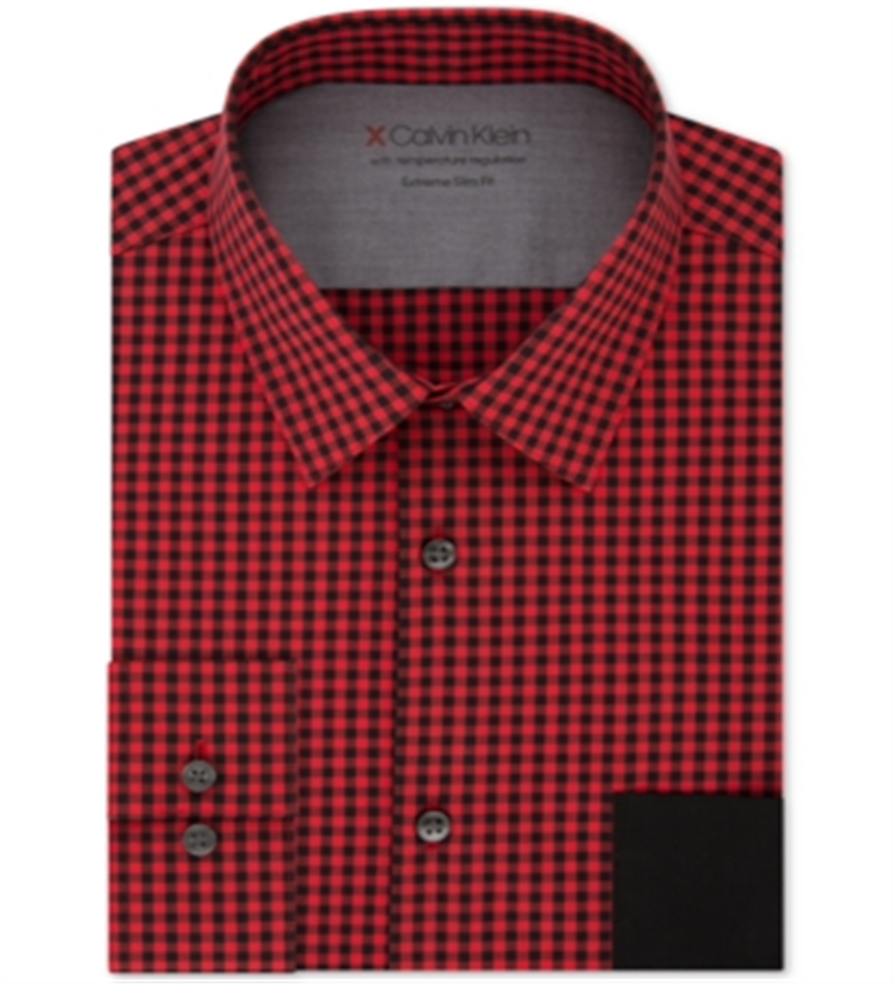 Calvin Klein Men's Extra Slim Fit Performance Stretch Temperature Regulating Check Dress Shirt Red Size L