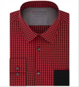 Calvin Klein Men's Extra Slim Fit Performance Stretch Temperature Regulating Check Dress Shirt Red Size L
