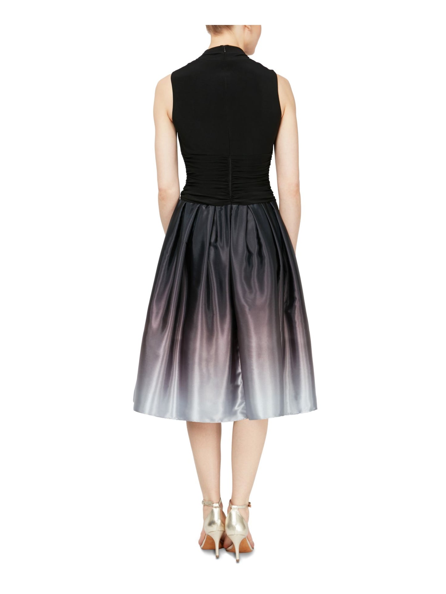SL Fashions Women's Zippered Ombre Sleeveless V Neck Below the Knee Fit Flare Cocktail Dress Black Size 8