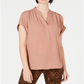 Charter Club Women's Split Neck Top Brown Size Medium