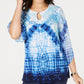 JM Collection Women's Tie Dyed Tunic Blue Size Petite Small