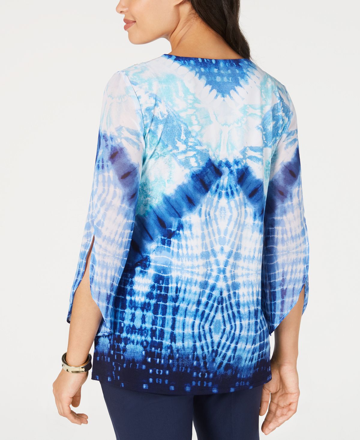 JM Collection Women's Tie Dyed Tunic Blue Size Petite Small