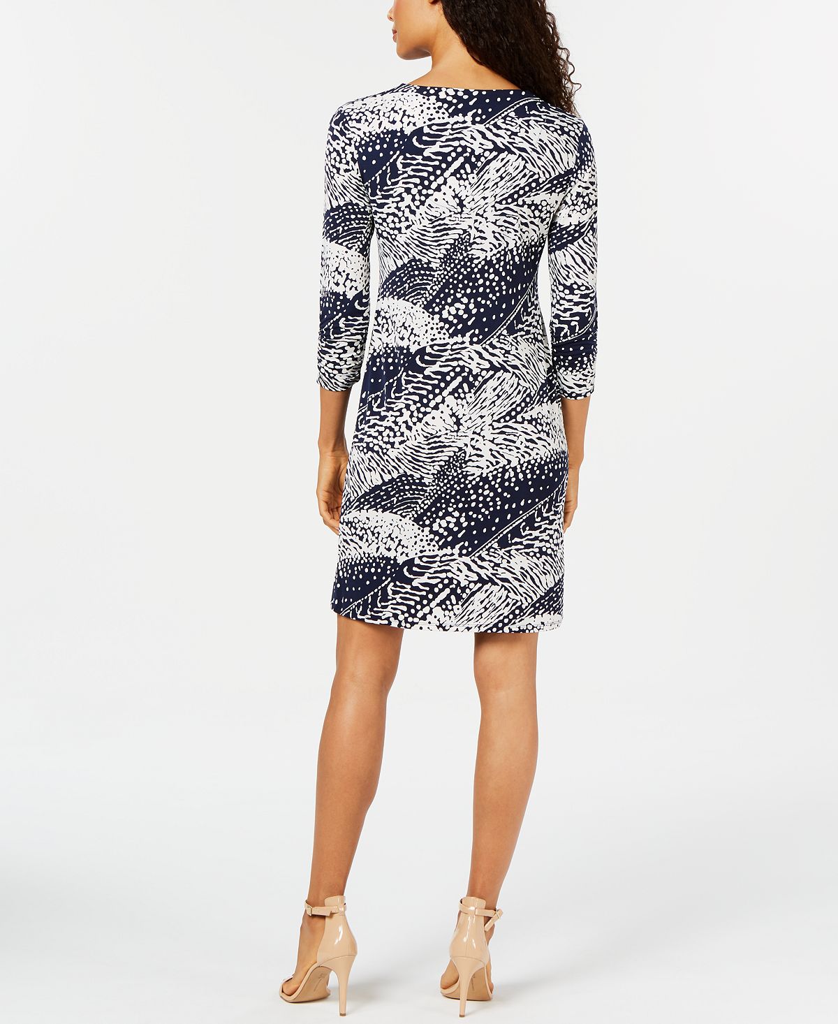 JM Collection Women's Printed Zip Front Dress Blue Size Petite Medium