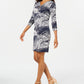 JM Collection Women's Printed Zip Front Dress Blue Size Petite Medium