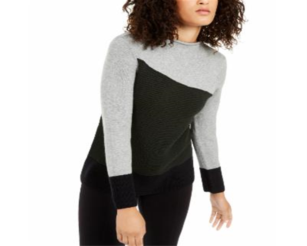 Alfani Women's Colorblocked Sweater Gray Size Small
