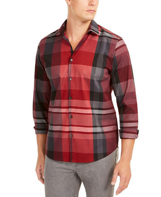 Alfani Men's Classic Fit Plaid Shirt Red Size Small