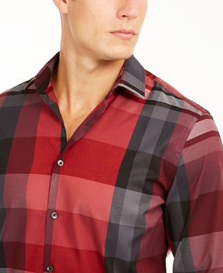 Alfani Men's Classic Fit Plaid Shirt Red Size Small