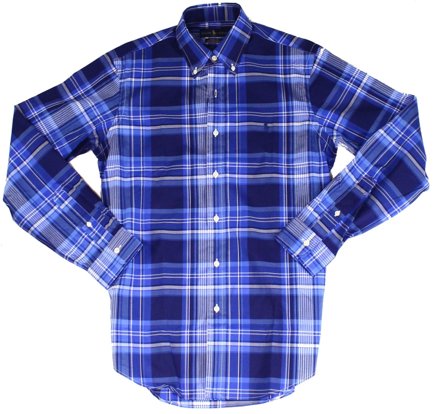 Ralph Lauren Men's Classic Fit Stretch Plaid Shirt Blue Size Medium