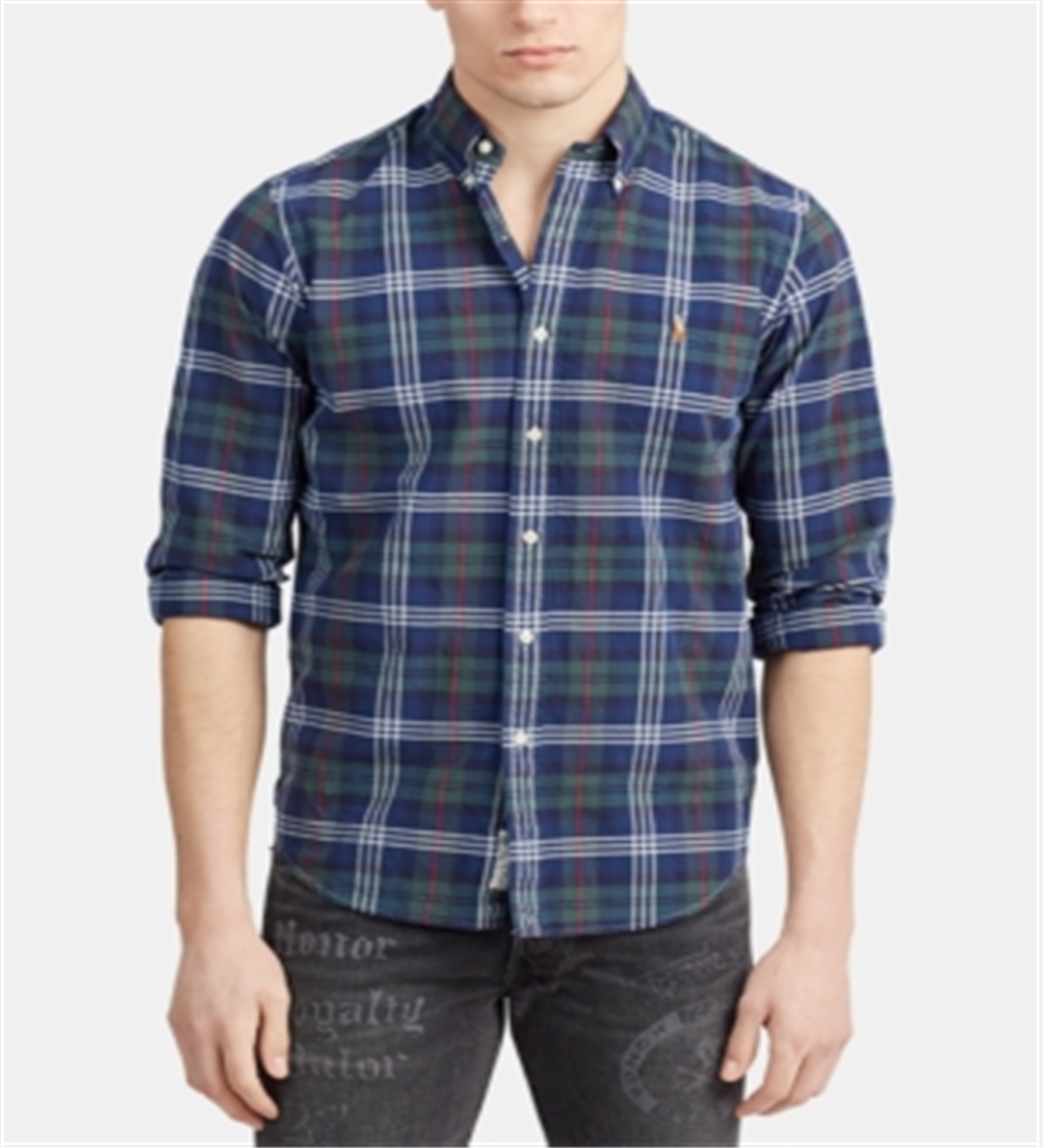 Ralph Lauren Men's Classic Fit Stretch Plaid Shirt Blue Size Medium