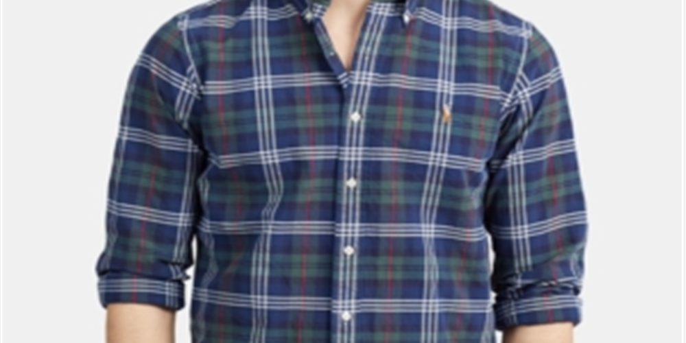 Ralph Lauren Men's Classic Fit Stretch Plaid Shirt Blue Size Medium