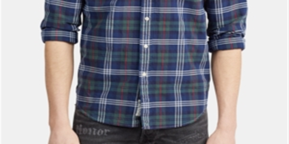 Ralph Lauren Men's Classic Fit Stretch Plaid Shirt Blue Size Medium