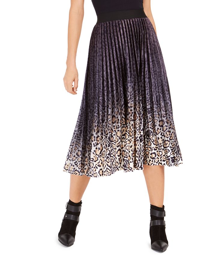 Lucy Paris Women's Pleated Animal Print Velvet MIDI Skirt Black Size Small