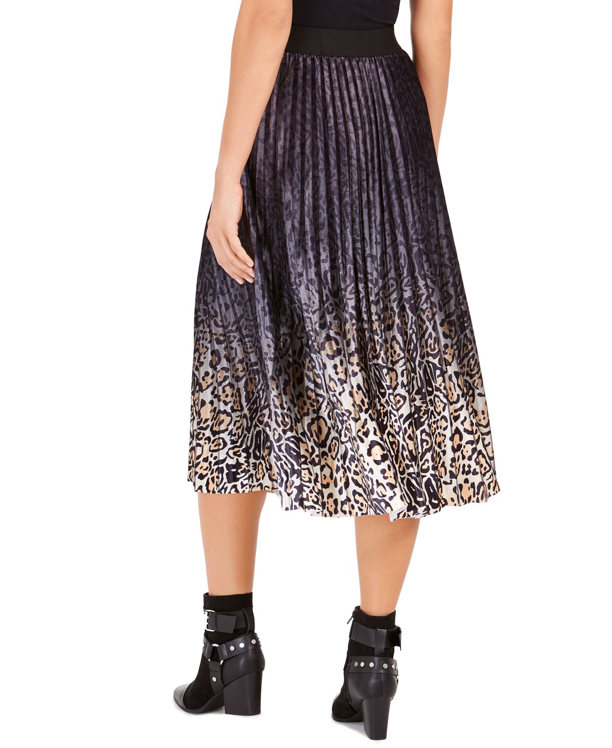 Lucy Paris Women's Pleated Animal Print Velvet MIDI Skirt Black Size Small