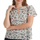 Lucky Brand Women's Printed Tulip Sleeve Top White Size XL