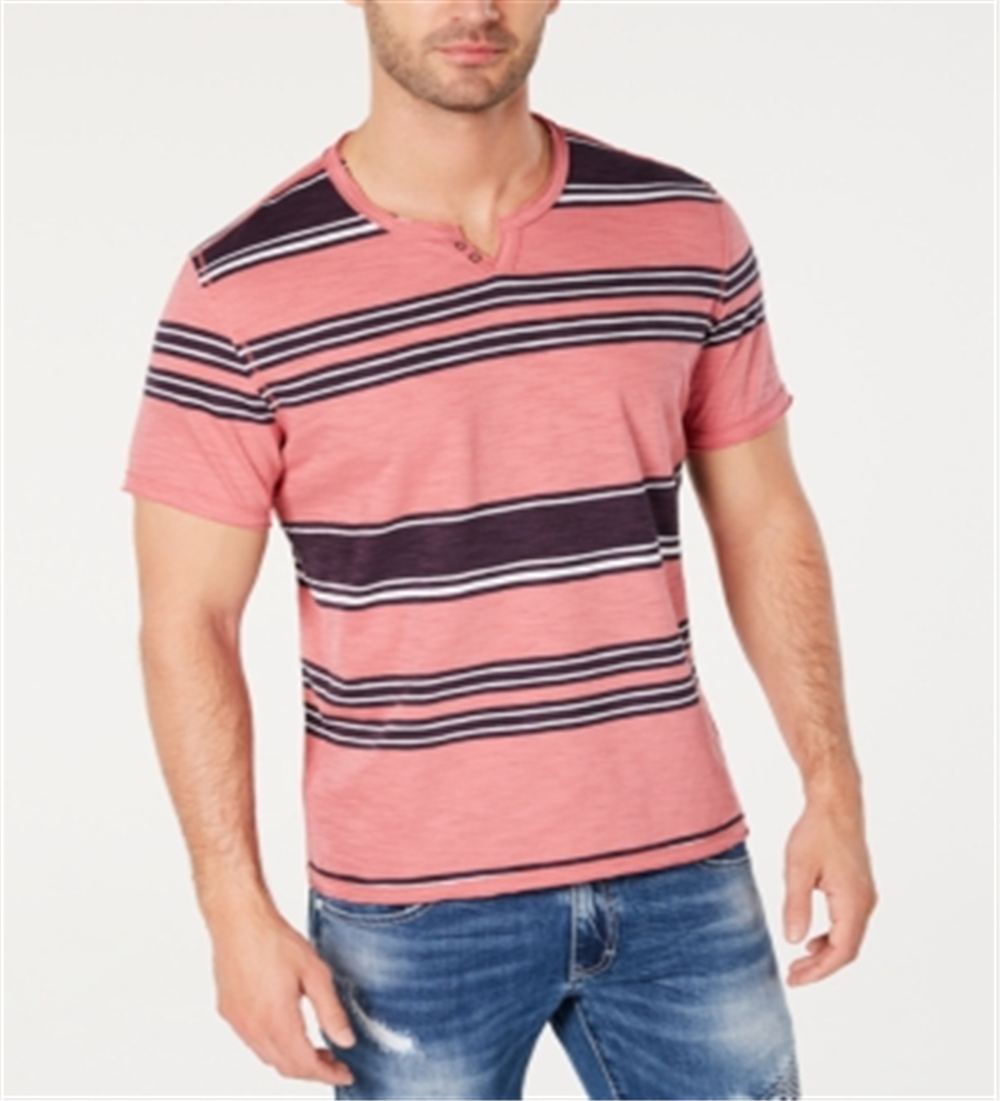 INC International Concepts Men's Stripe Split Neck T-Shirt Pink Size X-Small