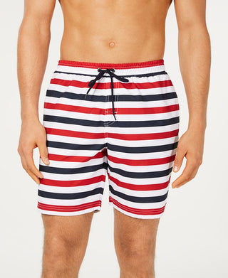 Club Room Men's Quick Dry Horizontal Stripe Twill Swim Trunks Blue Size XX-Large