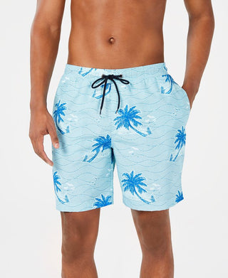 Club Room Men's Quick Dry Performance Palm Print 7 Swim Trunks Blue
