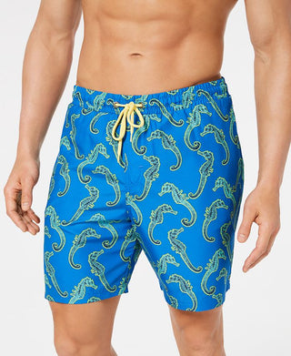 Club Room Men's Seahorse Quick Dry Swim Trunks Blue Size Large