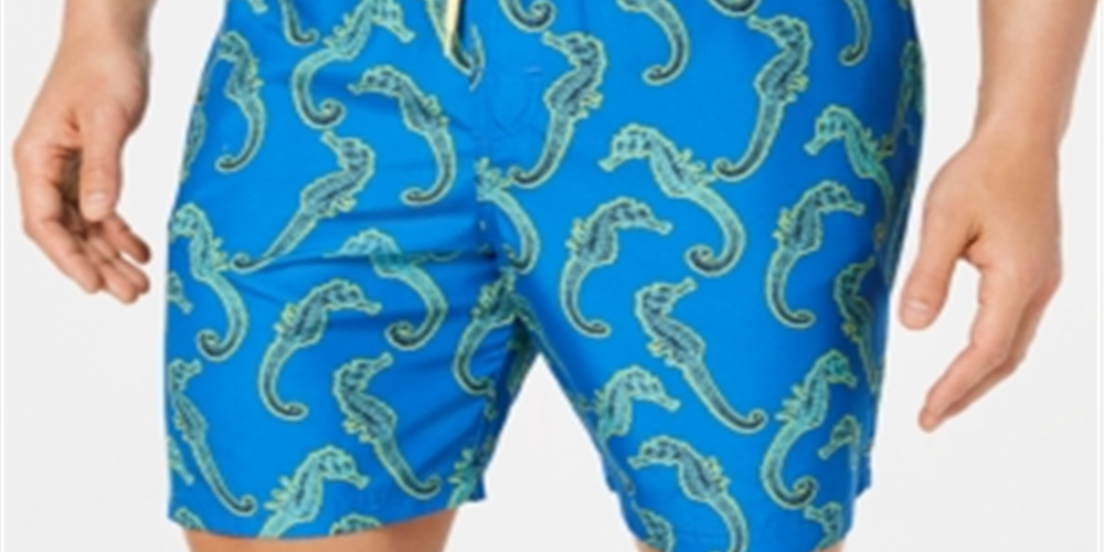 Club Room Men's Seahorse Quick Dry Swim Trunks Blue Size Large