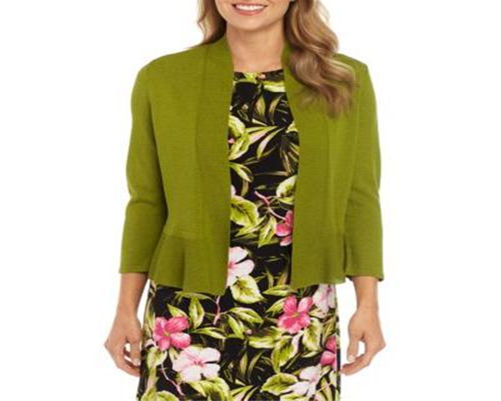 Kasper Women's Long Sleeve Open Cardigan Sweater Green Size Medium