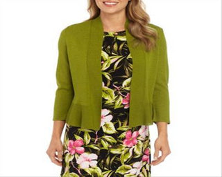 Kasper Women's Long Sleeve Open Cardigan Sweater Green Size Medium