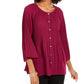 Ny Collection Women's  Petite Pleated Button-Front Bell-Sleeve Top Red Size Petite M