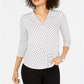 Charter Club Women's Petite V-Neck 3/4-Sleeve Top White Size Petite S