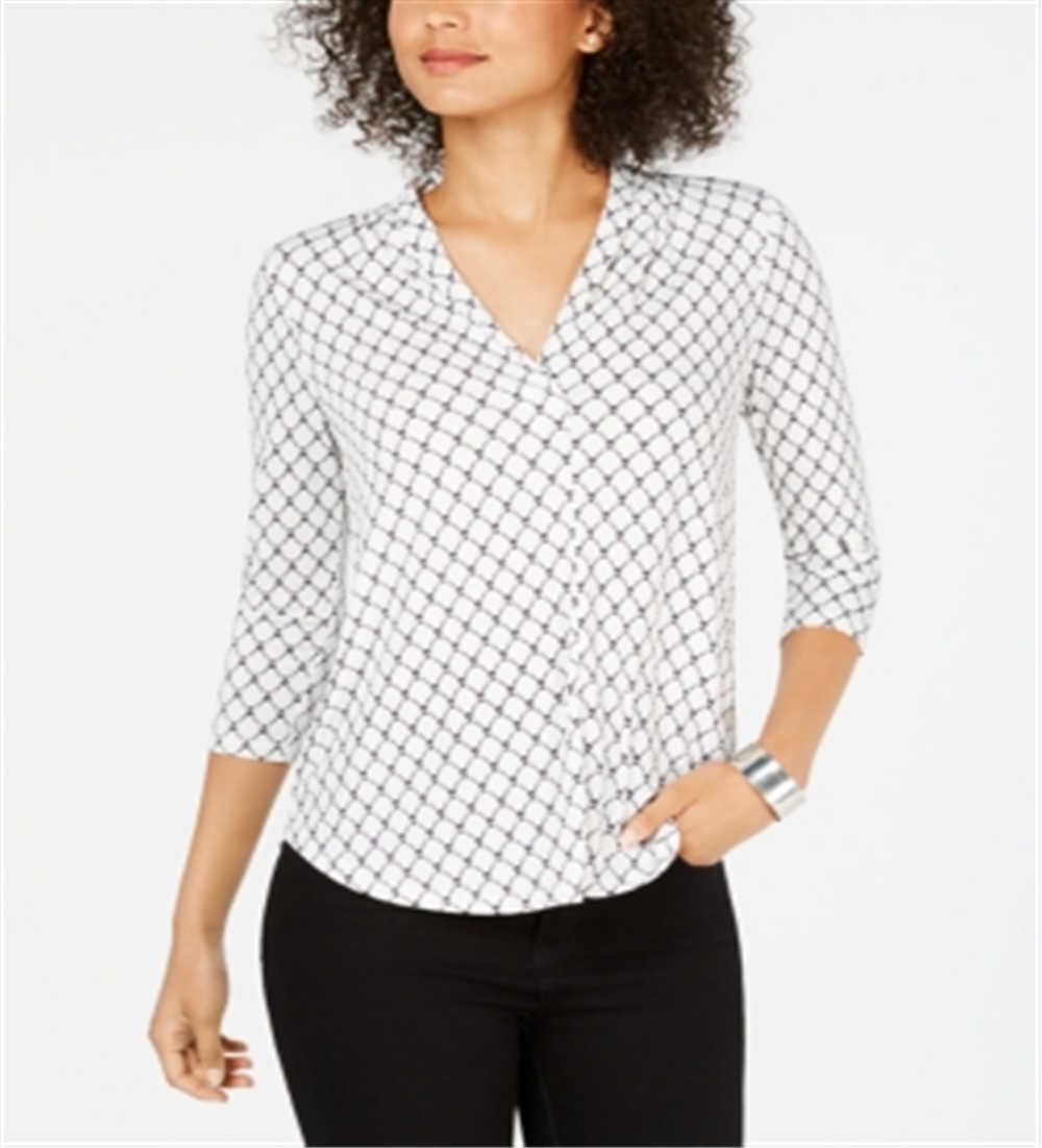 Charter Club Women's Petite V-Neck 3/4-Sleeve Top White Size Petite S