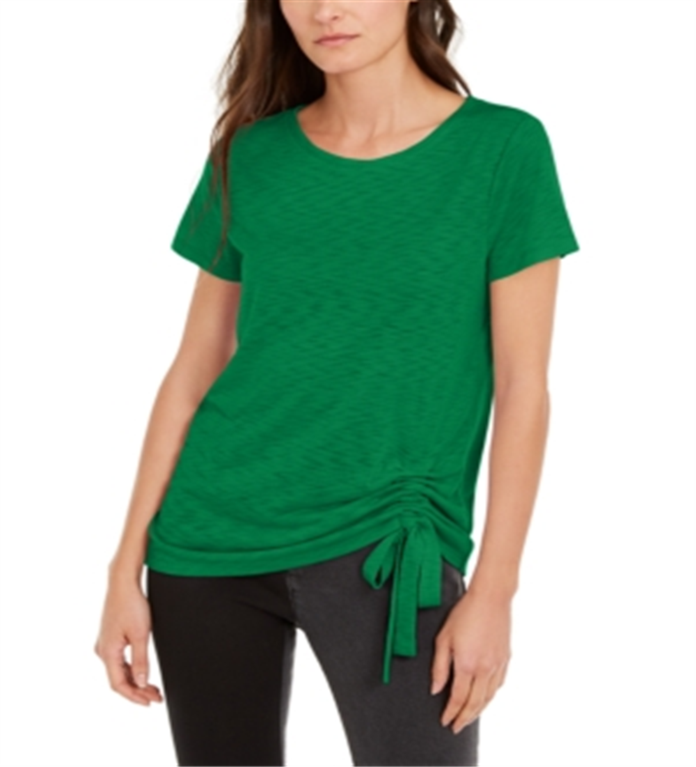 INC International Concepts Women's  Ruched T-Shirt Green Size X-Small