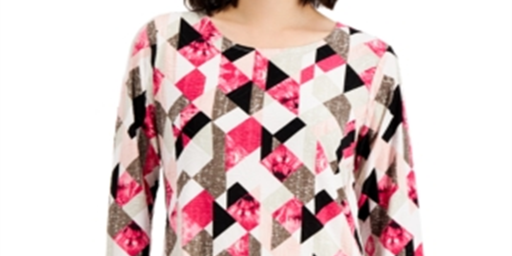 JM Collection Women's Printed Jacquard Top Pink Size Large