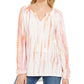 Style & Co Women's Tie Dye Peasant Top Orange Size X-Small