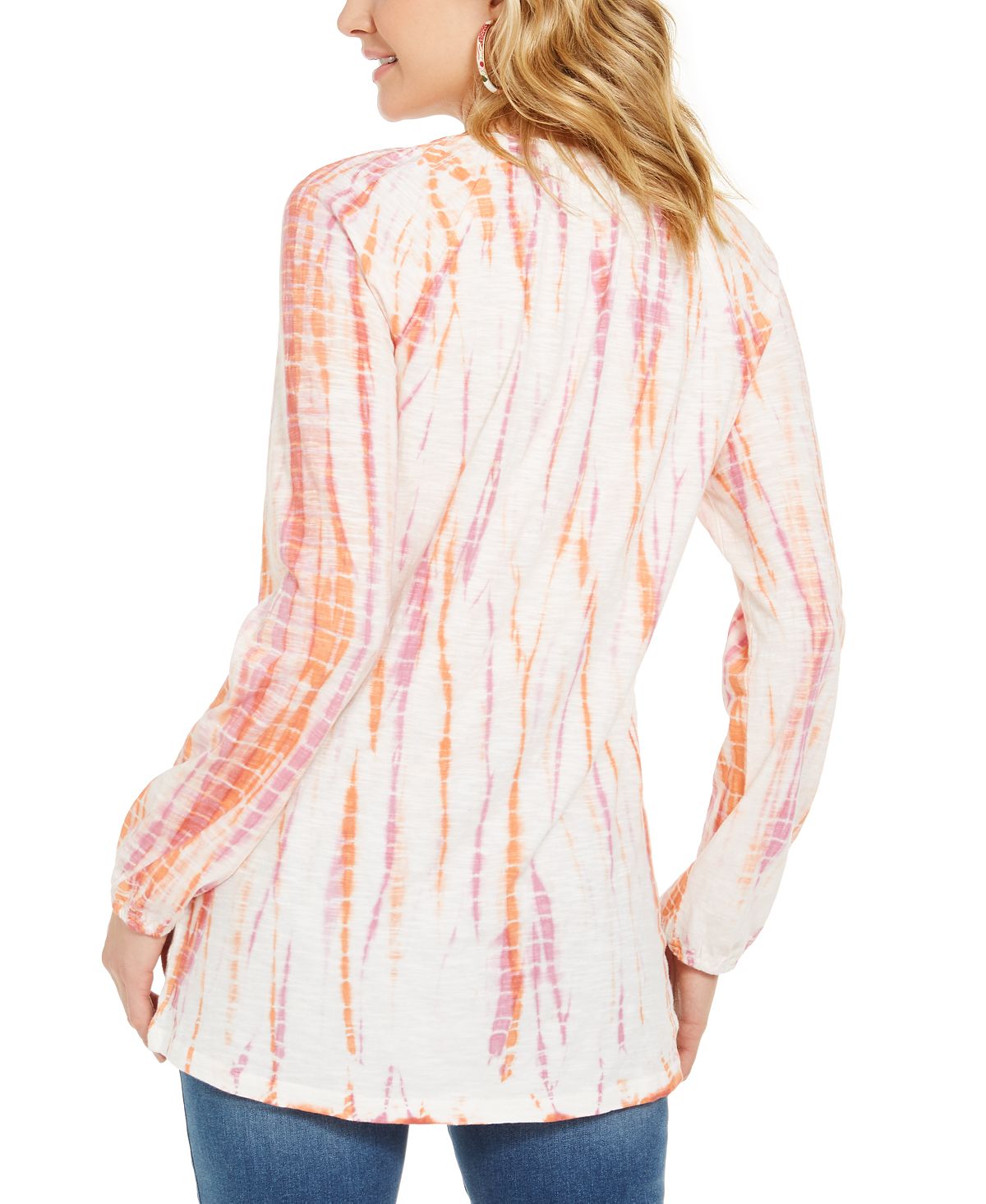Style & Co Women's Tie Dye Peasant Top Orange Size X-Small