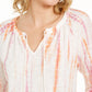 Style & Co Women's Tie Dye Peasant Top Orange Size X-Small