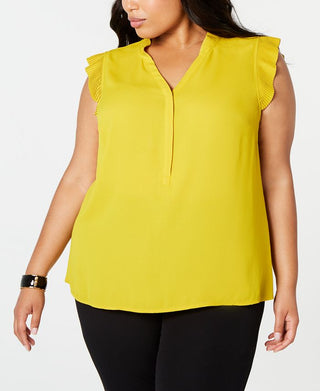 Alfani Women's Plus Pleat-Detail Blouse Yellow Size 3X