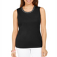 Karen Scott Women's Cotton Embellished Neck Top Black Size XX-Large