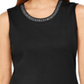 Karen Scott Women's Cotton Embellished Neck Top Black Size XX-Large