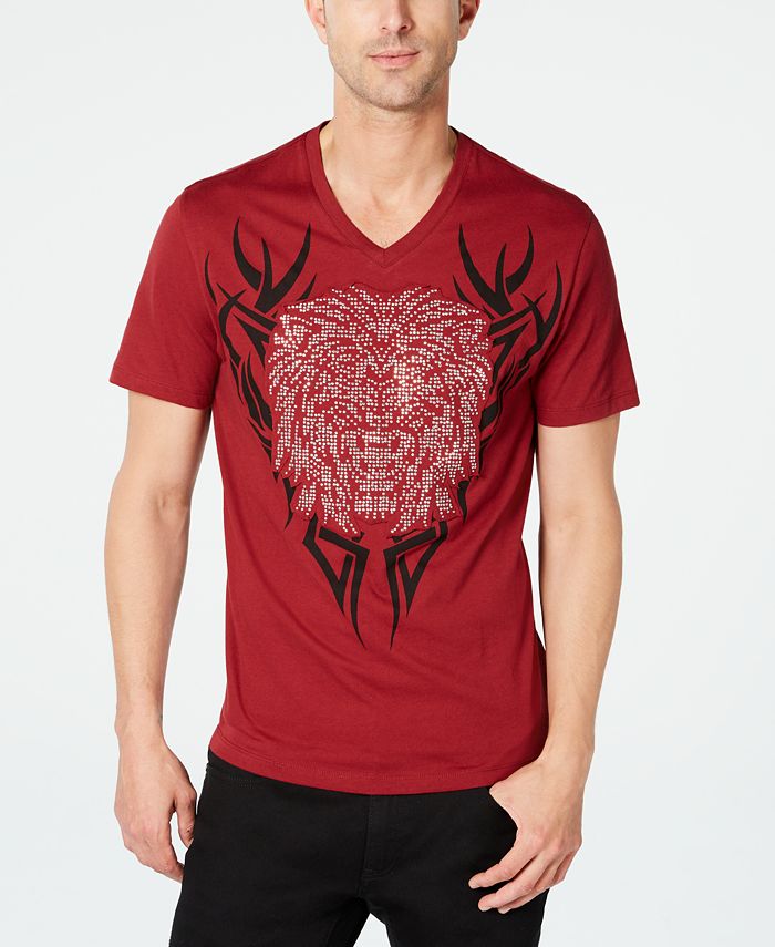 INC International Concepts Men's Rhinestone Lion T-Shirt Red Size XX-Large
