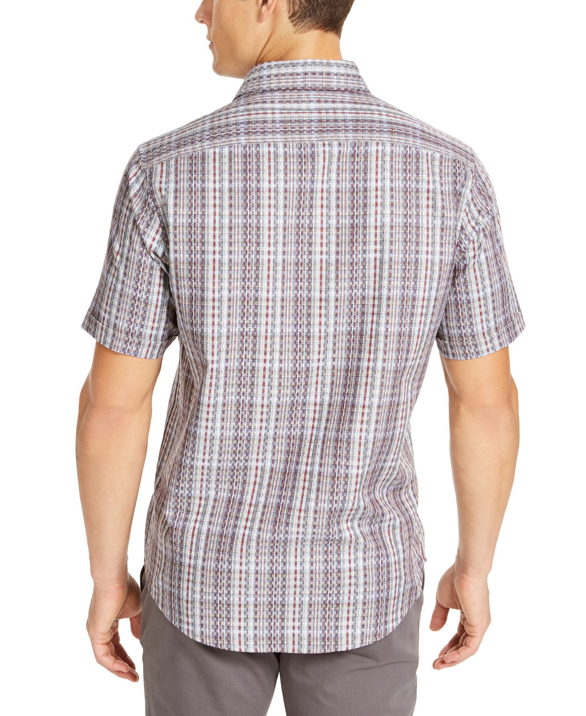 Tasso Elba Men's Obelisco Dobby Cotton Plaid Button-Down Shirt Gray Size Large