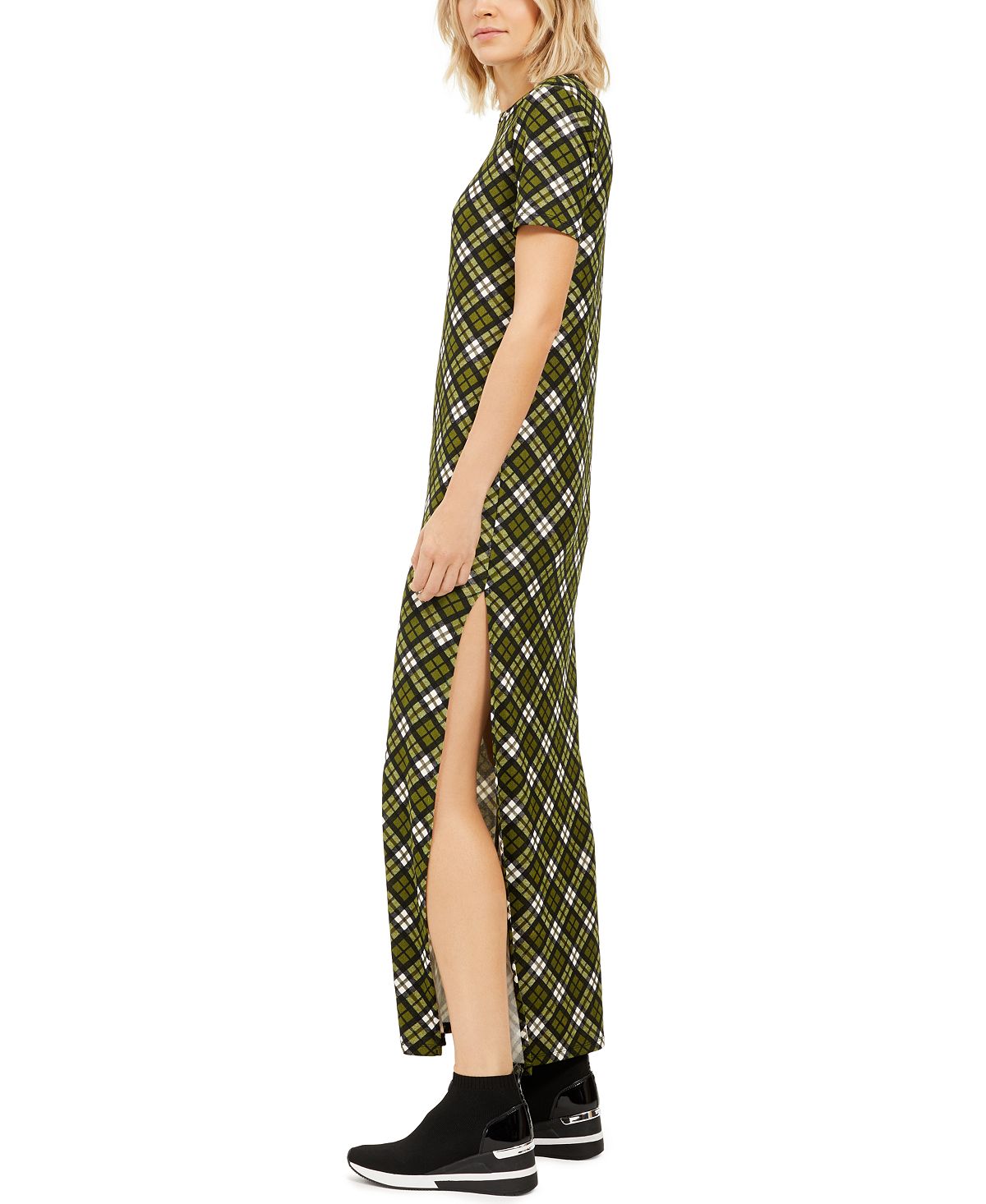 Michael Kors Women's Short Sleeve Maxi Shift Dress Green Size X-Large