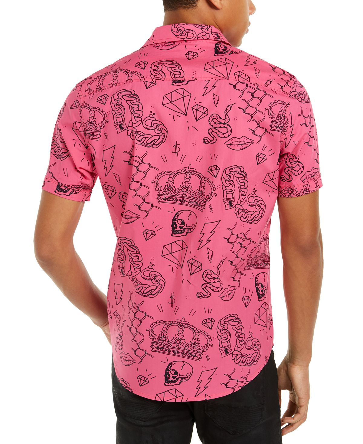 INC International Concepts Men's Edgar Graffiti Regular Fit Button Down Shirt Pink Size L
