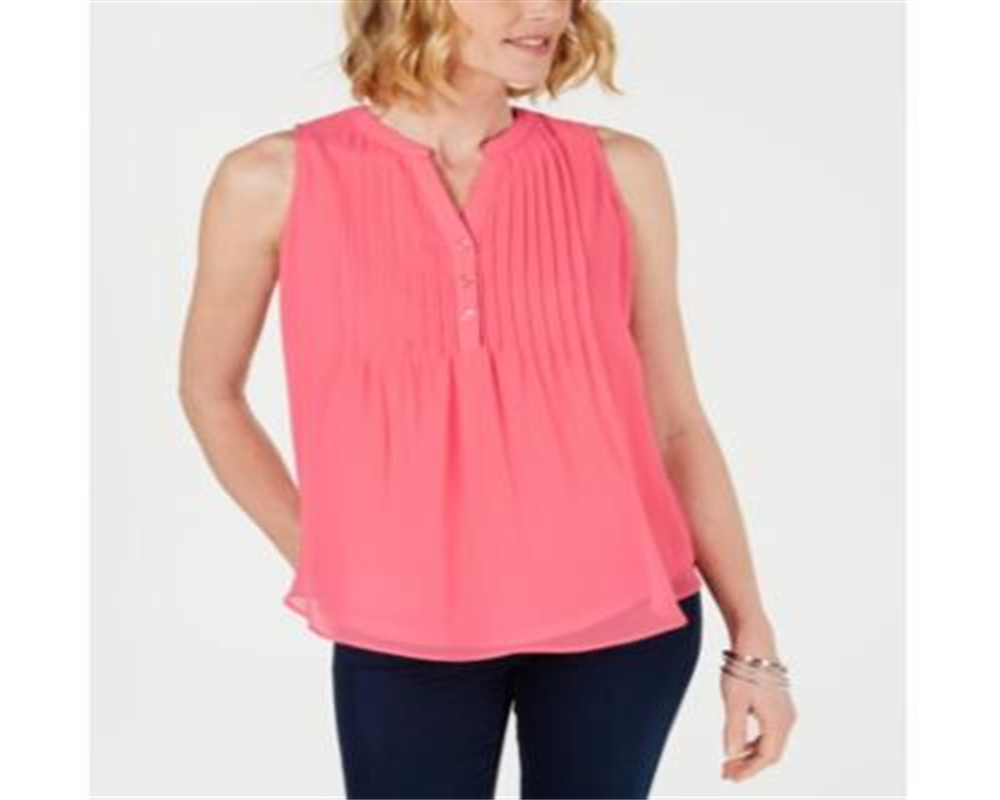 Charter Club Women's Sleeveless Pintuck Blouse Pink Size Large