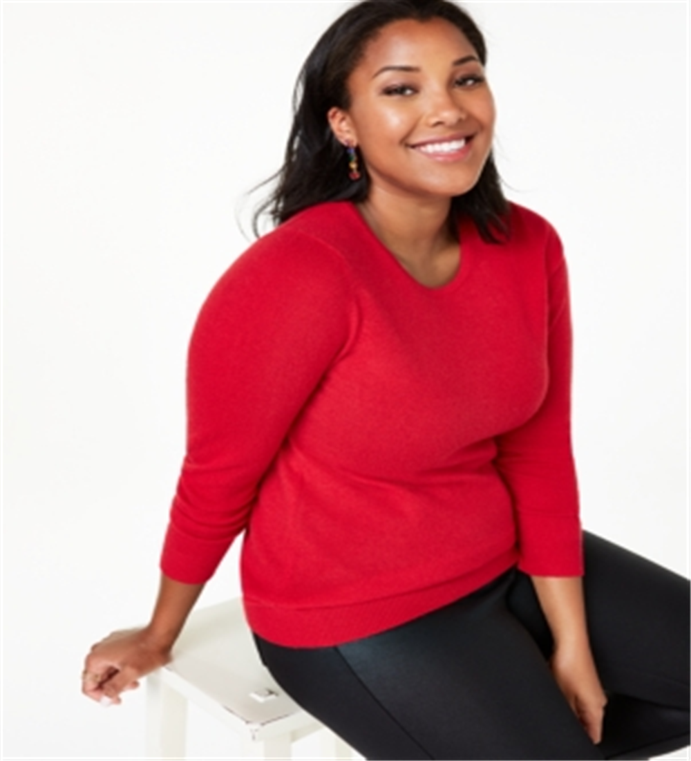 Charter Club Women's Crewneck Cashmere Sweater Red Size 1X