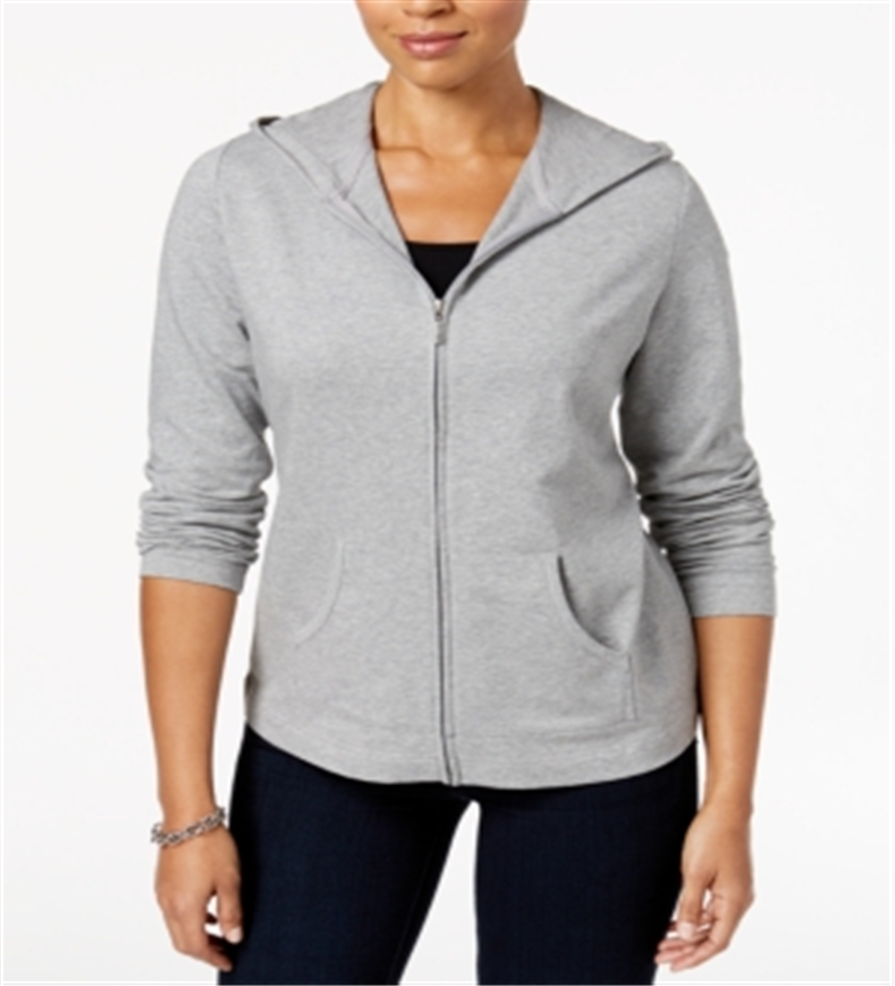 Karen Scott Women's Long Sleeve Zip Front Hoodie Gray Size X-Small