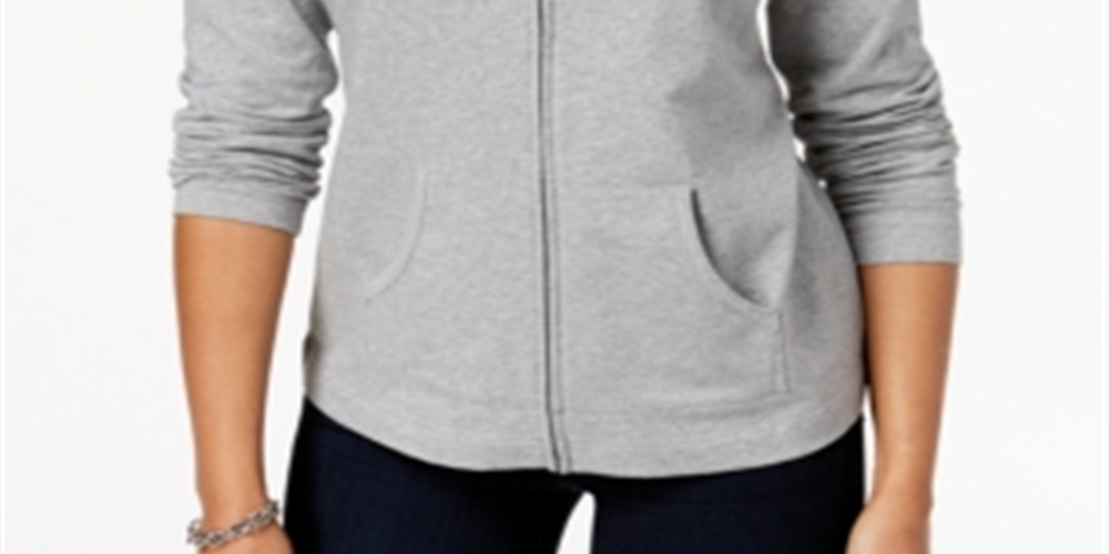 Karen Scott Women's Long Sleeve Zip Front Hoodie Gray Size X-Small
