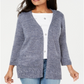 Karen Scott Women's Pointelle Marled Cardigan Red Size XL